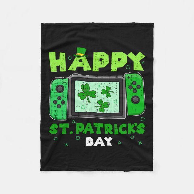 Game Controller Shamrock St Patricks Day Gamer Gam Fleece Blanket (Front)