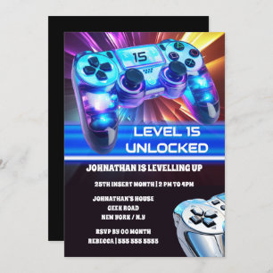 Game controller video games neon any age geek invitation