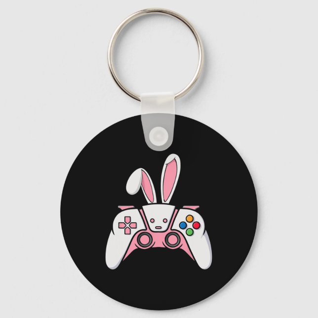 Game Controller With Bunny Ears Funny Easter Gamin Key Ring (Front)