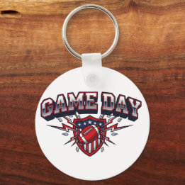 Game Day American Football Patriotic Shield Sports Key Ring