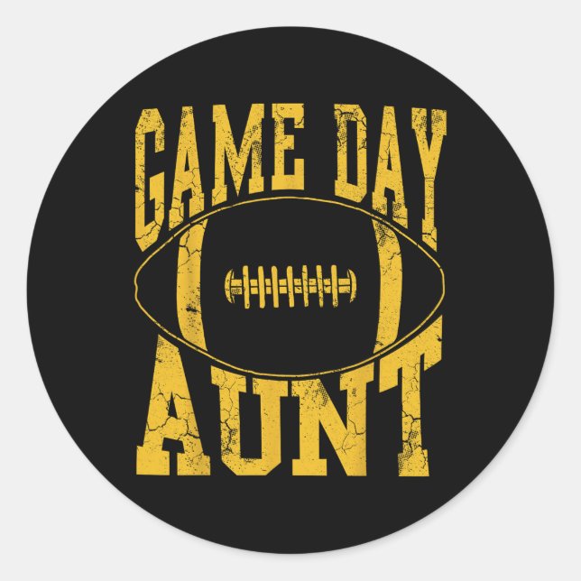 Game Day Aunt Yellow Football Auntie  Classic Round Sticker (Front)