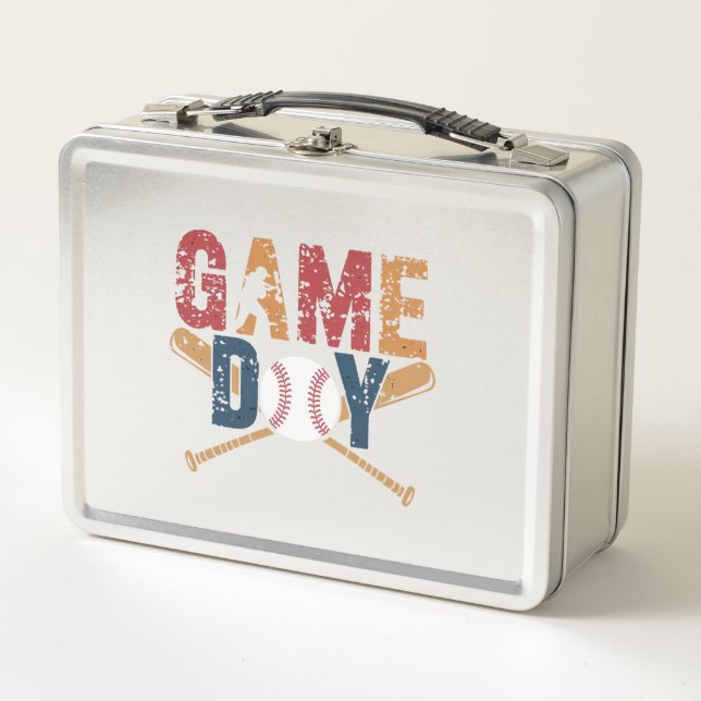 Game Day Baseball Graphic Metal Lunch Box (Front)