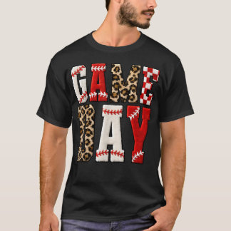 Game Day Baseball Mum Leopard Chequered Sports T-Shirt