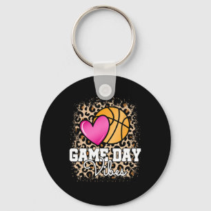 Game Day Basketball Leopard Print Women Girls Bask Key Ring