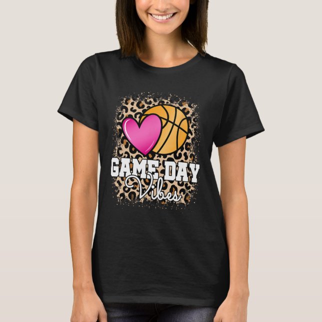 Game Day Basketball Leopard Print Women Girls Bask T-Shirt (Front)