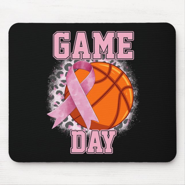 Game Day Breast Cancer Awareness Basketball Tackle Mouse Pad (Front)