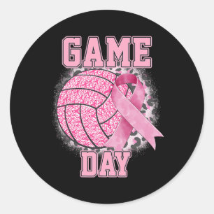 Game Day Breast Cancer Awareness Pink Volleyball Classic Round Sticker