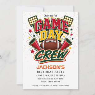 "Game Day Crew" Football Birthday Invitation