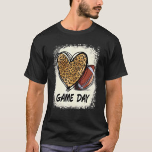 Game Day Football Bleach Leopard Heart  Football T-Shirt