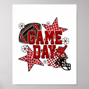 Game Day Football Chequered Team Spirit Touchdown  Poster