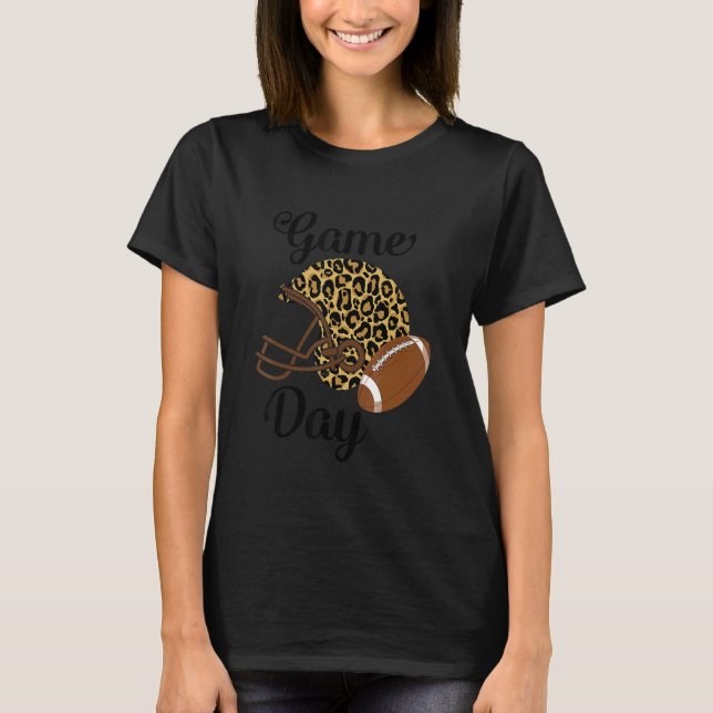 Game Day Football Helmet Leopard Sports Women Mum T-Shirt (Front)