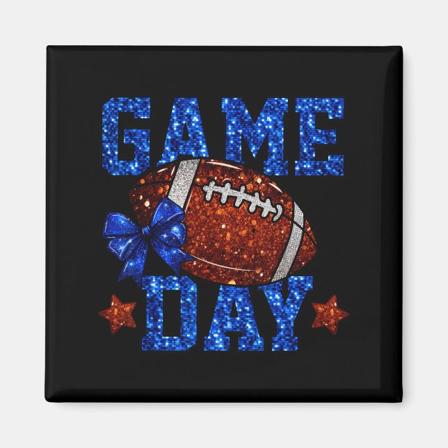 Game Day Football Season Football Mama Blue Bow Ch Magnet (Front)