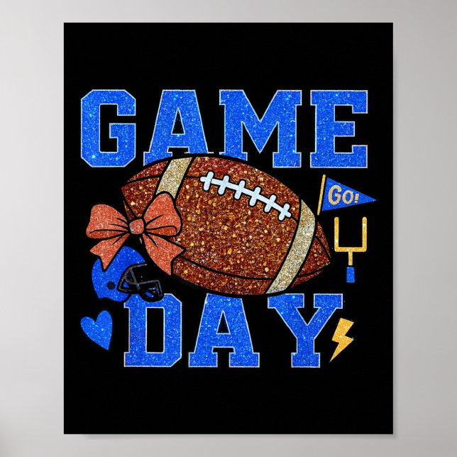 Game Day Football Season Football Mama Blue Gold B Poster (Front)
