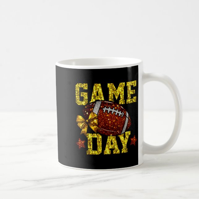 Game Day Football Season Football Mama Gold Bow Ch Coffee Mug (Right)