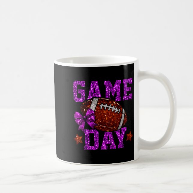 Game Day Football Season Football Mama Purple Bow  Coffee Mug (Right)