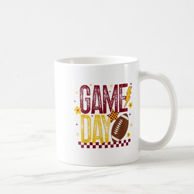 Game Day Football Season Retro Maroon Gold Checked Coffee Mug (Right)