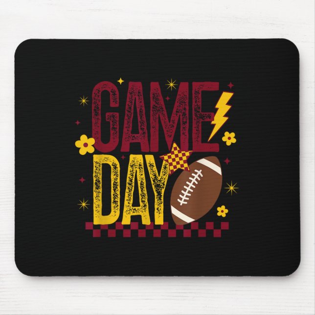 Game Day Football Season Retro Maroon Gold Checked Mouse Pad (Front)