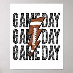 Game Day Footll Lightning Bolt American Footll Mom Poster