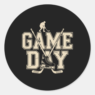 Game Day, Ice Hockey Player And Skates For Sport L Classic Round Sticker