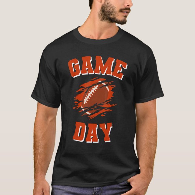 Game Day Kick Off Football Orange White and Blue T T-Shirt (Front)