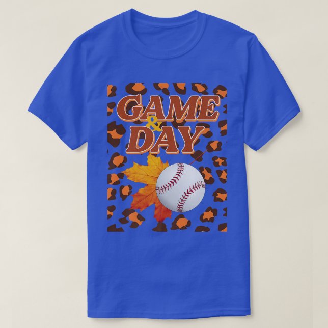 Game Day Leopard Autumn Leaves Baseball Lovers Mom T-Shirt (Design Front)