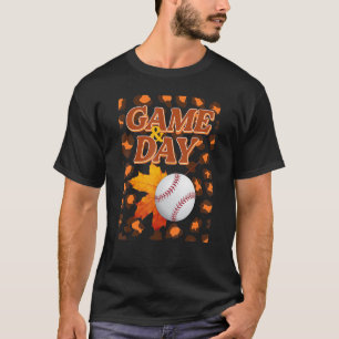 Game Day Leopard Autumn Leaves Baseball Mum Blea T-Shirt
