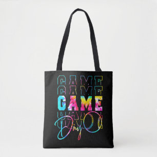 Game Day Neon Tie Dye Retro Softball Baseball Tote Bag