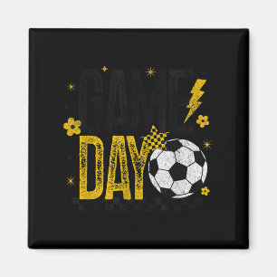 Game Day Retro Soccer Season Black &amp; Yellow Go Magnet