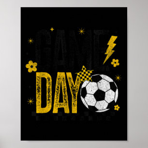 Game Day Retro Soccer Season Black & Yellow Go Poster
