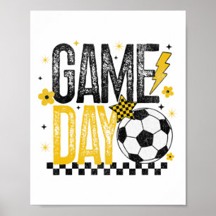 Game Day Retro Soccer Season Black And Yellow Gold Poster