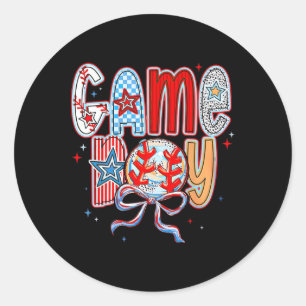 Game Day Sell Coquette Mama Chequered Mother's Day Classic Round Sticker