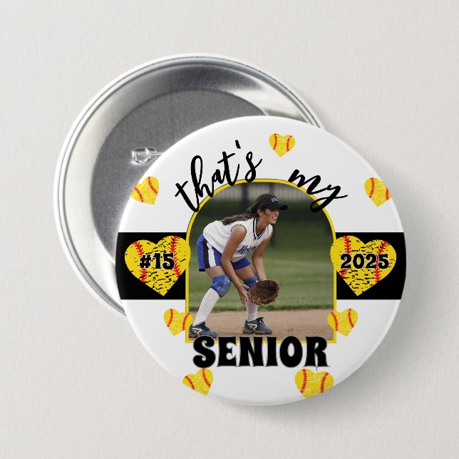 Game Day Senior Softball Player button for parents (Front & Back)