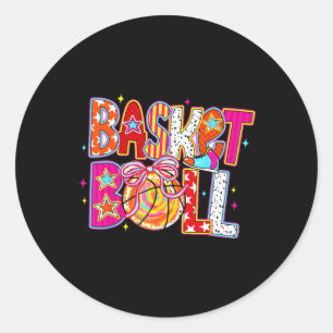Game Day Sketll Coquette Bow Softll Colorful Lover Classic Round Sticker