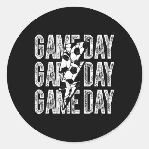 Game Day Soccer Lightning Bolt Soccer Mom Dad Boy Classic Round Sticker