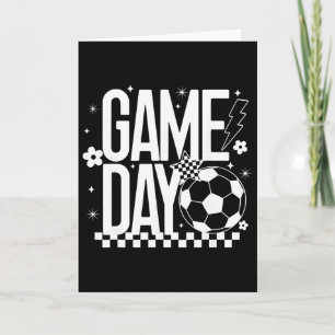Game Day Soccer Season Mum Retro Chequered Lightni Card