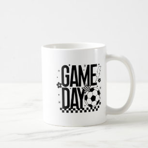 Game Day Soccer Season Mum Retro Chequered Lightni Coffee Mug