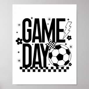 Game Day Soccer Season Mum Retro Chequered Lightni Poster