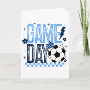 Game Day Soccer Season Retro Light Blue Chequered Card