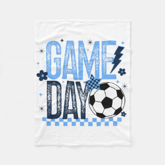 Game Day Soccer Season Retro Light Blue Chequered  Fleece Blanket