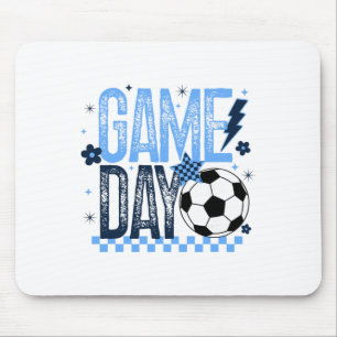 Game Day Soccer Season Retro Light Blue Chequered Mouse Pad