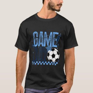 Game Day Soccer Season Retro Light Blue Chequered  T-Shirt