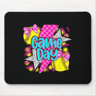 Game Day Softball Lighning Coquette Bow Funny Soft Mouse Pad