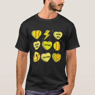 Game Day Softball Retro Smile Face Heart Softball  T-Shirt