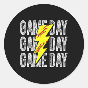 Game Day Softll Lightning Bolt Softll Mom Dad Girl Classic Round Sticker