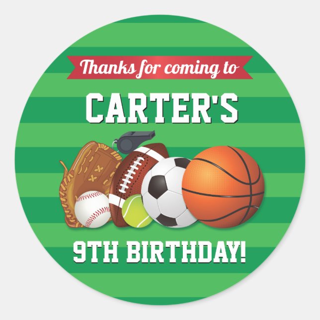Game Day Sports Team Birthday Classic Round Sticker (Front)