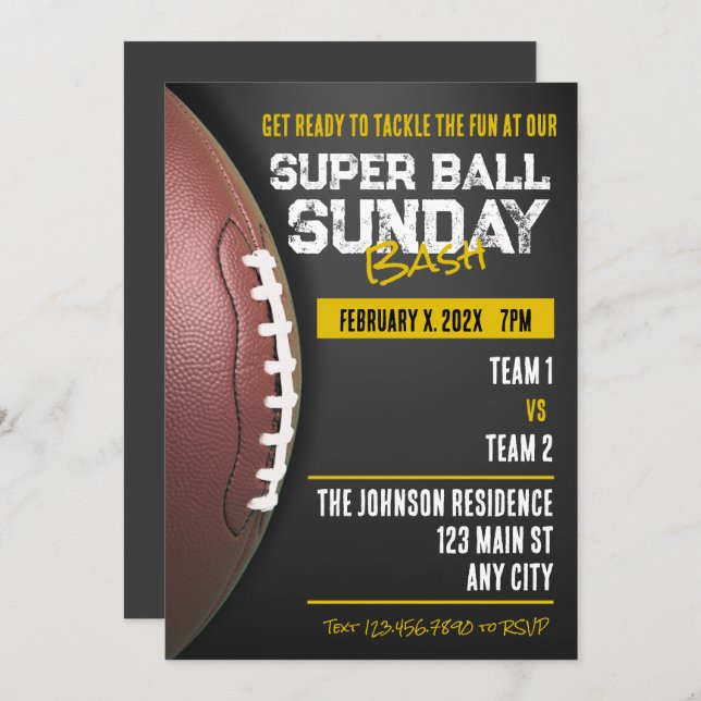 Game Day Super Ball Sunday Football Invitations (Front/Back)