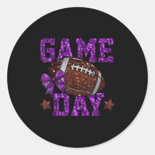 Game Day Touchdown Football Mom Girls Go Cheer Pur Classic Round Sticker