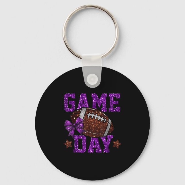 Game Day Touchdown Football Mum Girls Go Cheer Pur Key Ring (Front)
