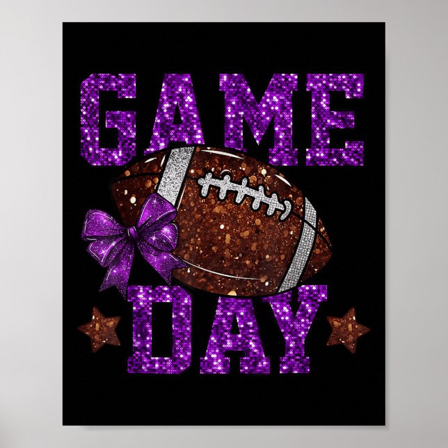 Game Day Touchdown Football Mum Girls Go Cheer Pur Poster (Front)