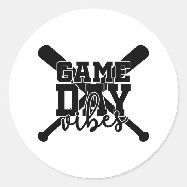 Game Day Vibes Baseball Print Classic Round Sticker (Front)